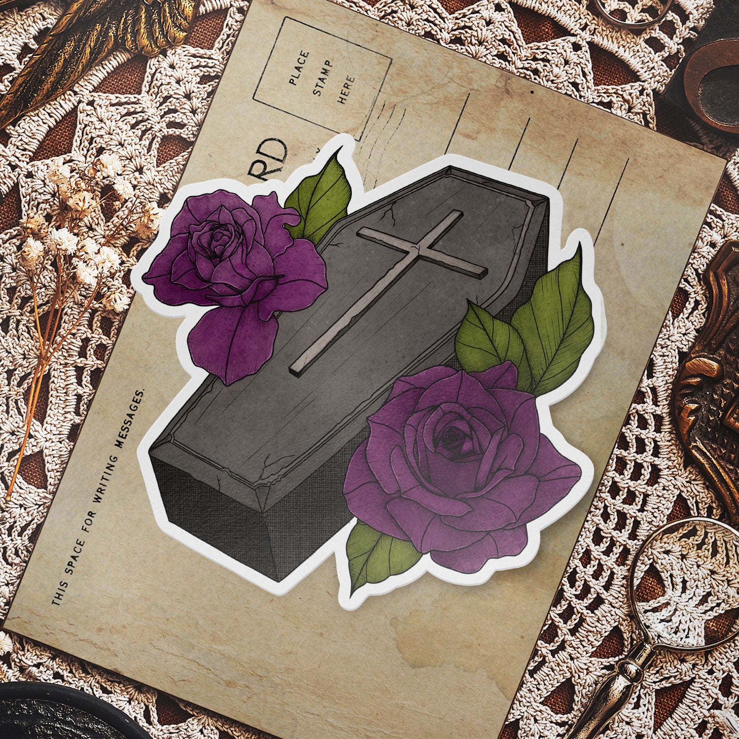 Coffin and Roses - Vinyl Sticker