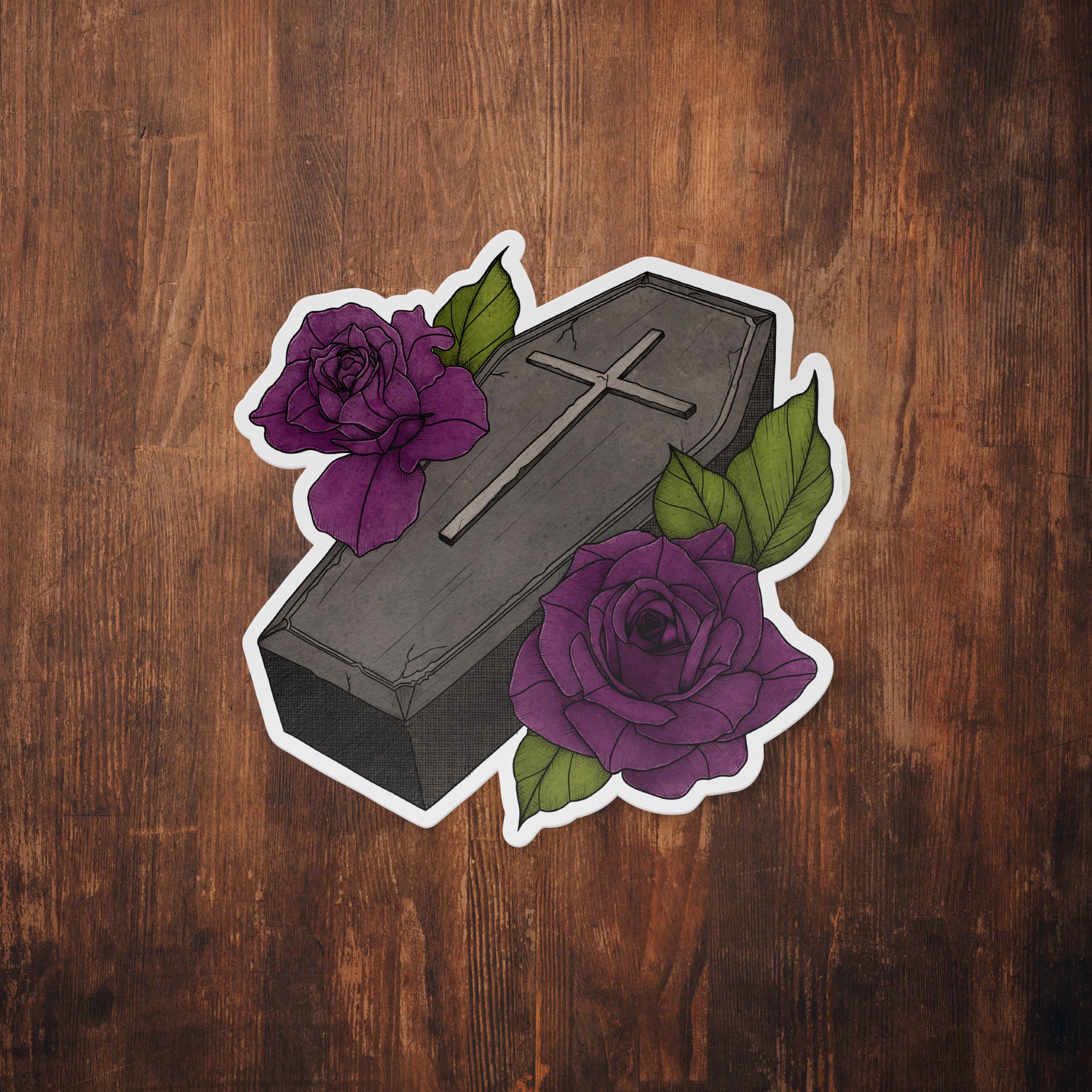 Coffin and Roses - Vinyl Sticker