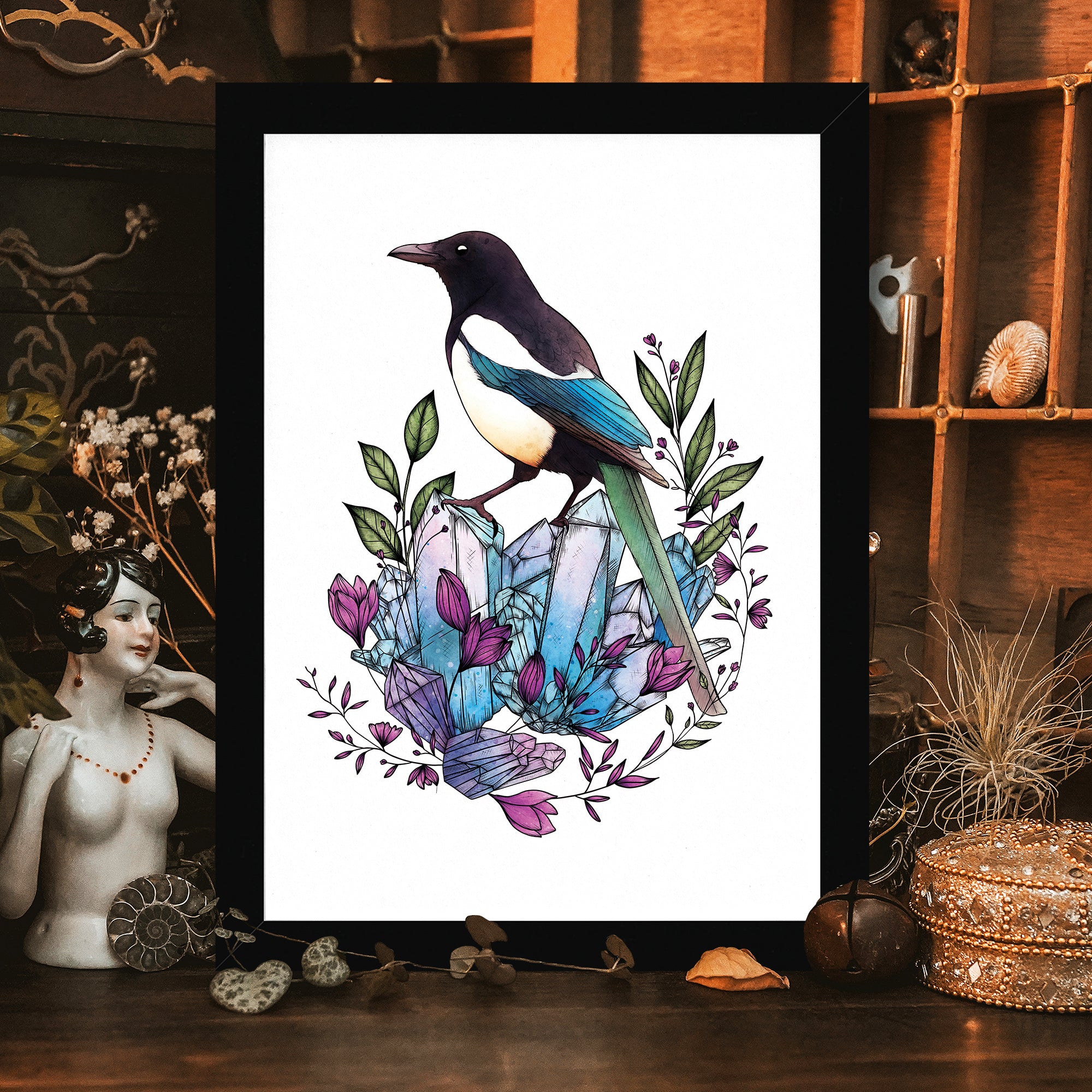 Crystal Magpie - Framed Giclée Art Print