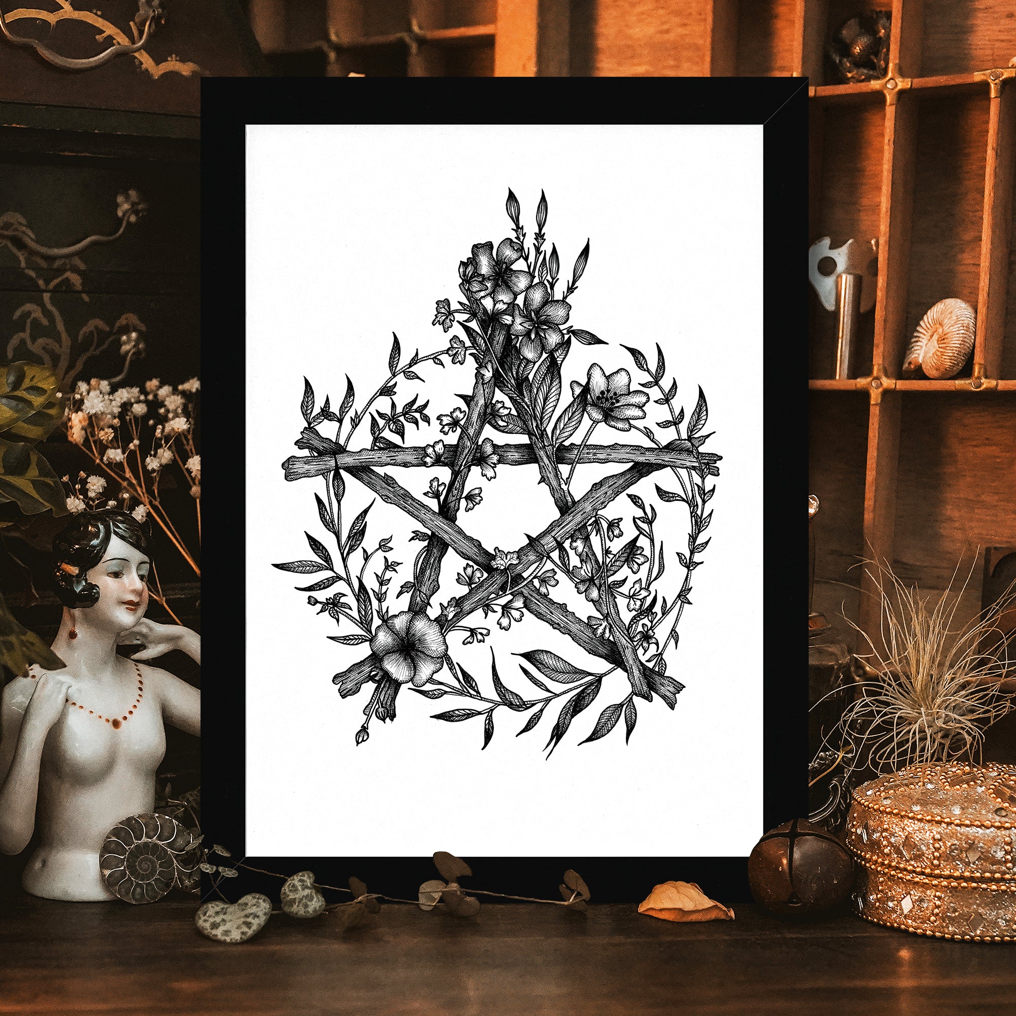 Floral Pentacle - Framed Giclée Art Print