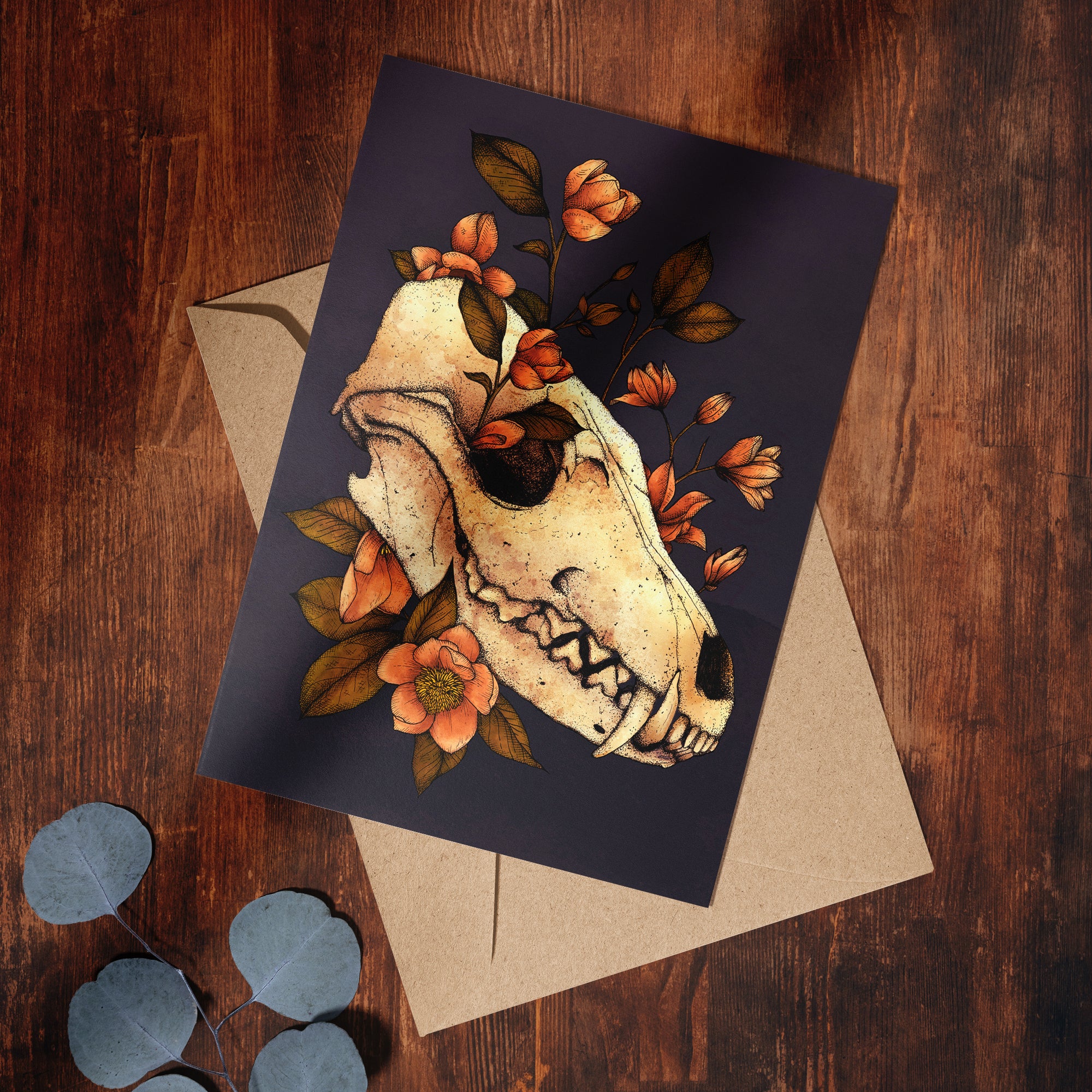 Fox Skull and Magnolias - Greeting Card