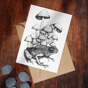 Frog and Mushrooms - Greeting Card