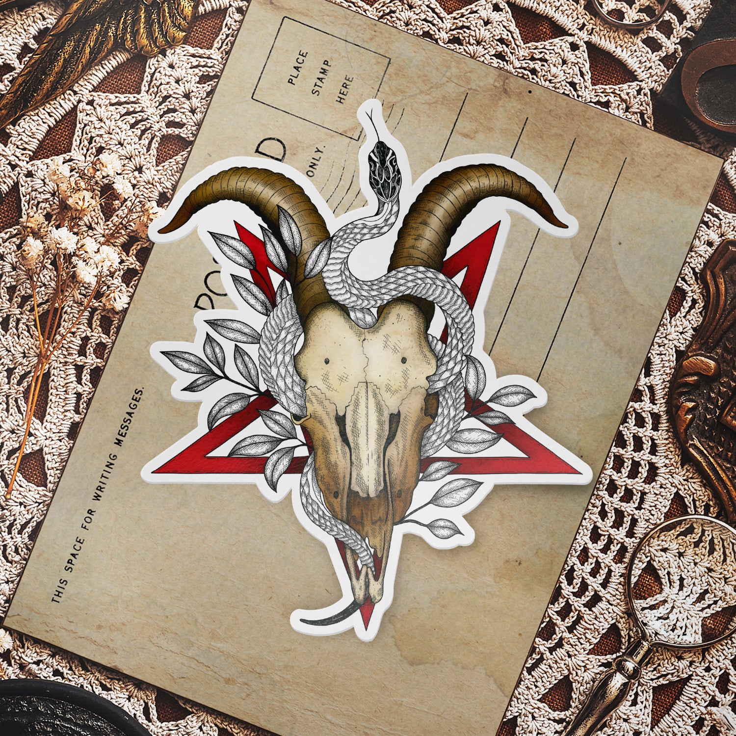 Goat Skull and Snake - Vinyl Sticker