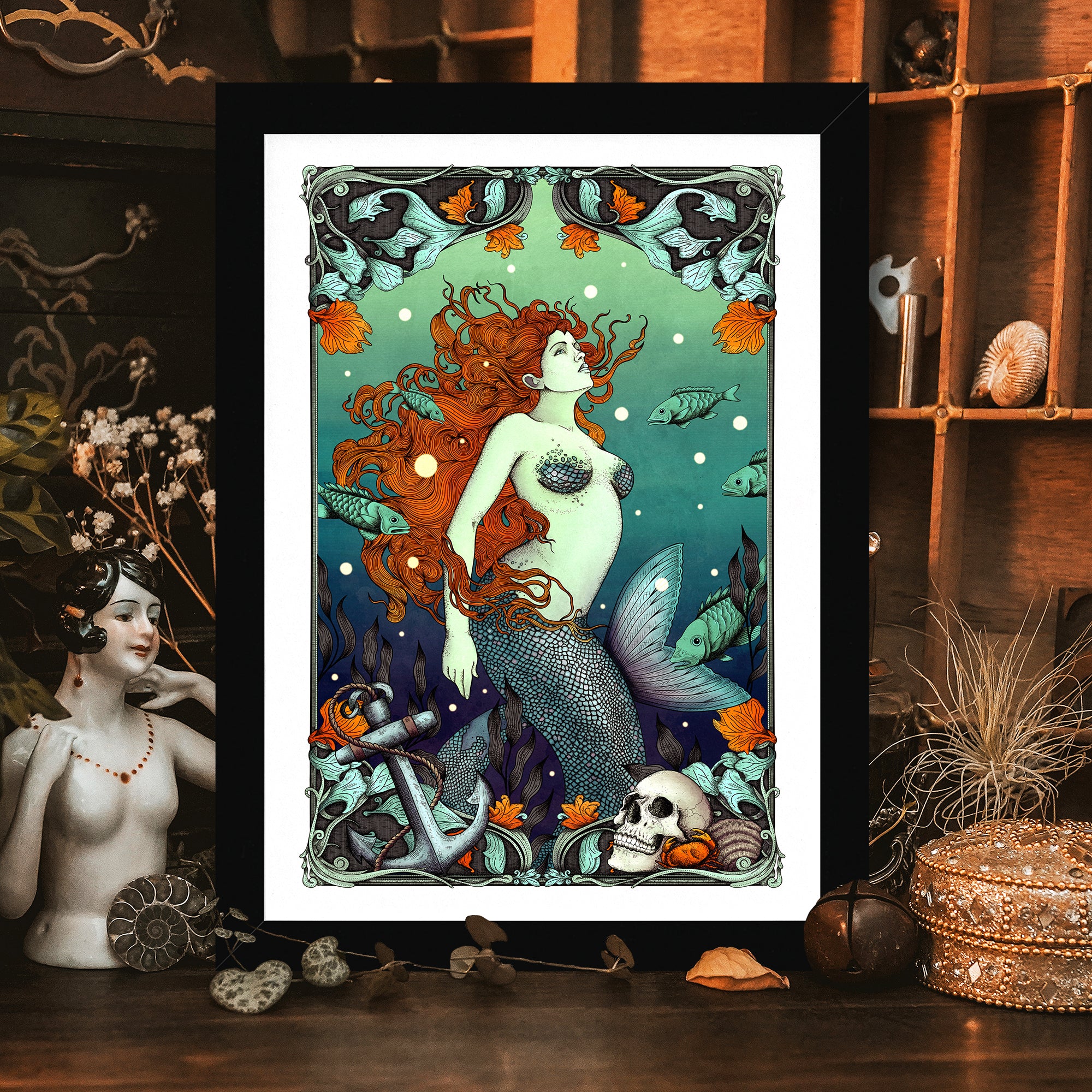 Mermaid & The Sailor - Framed Giclée Art Print