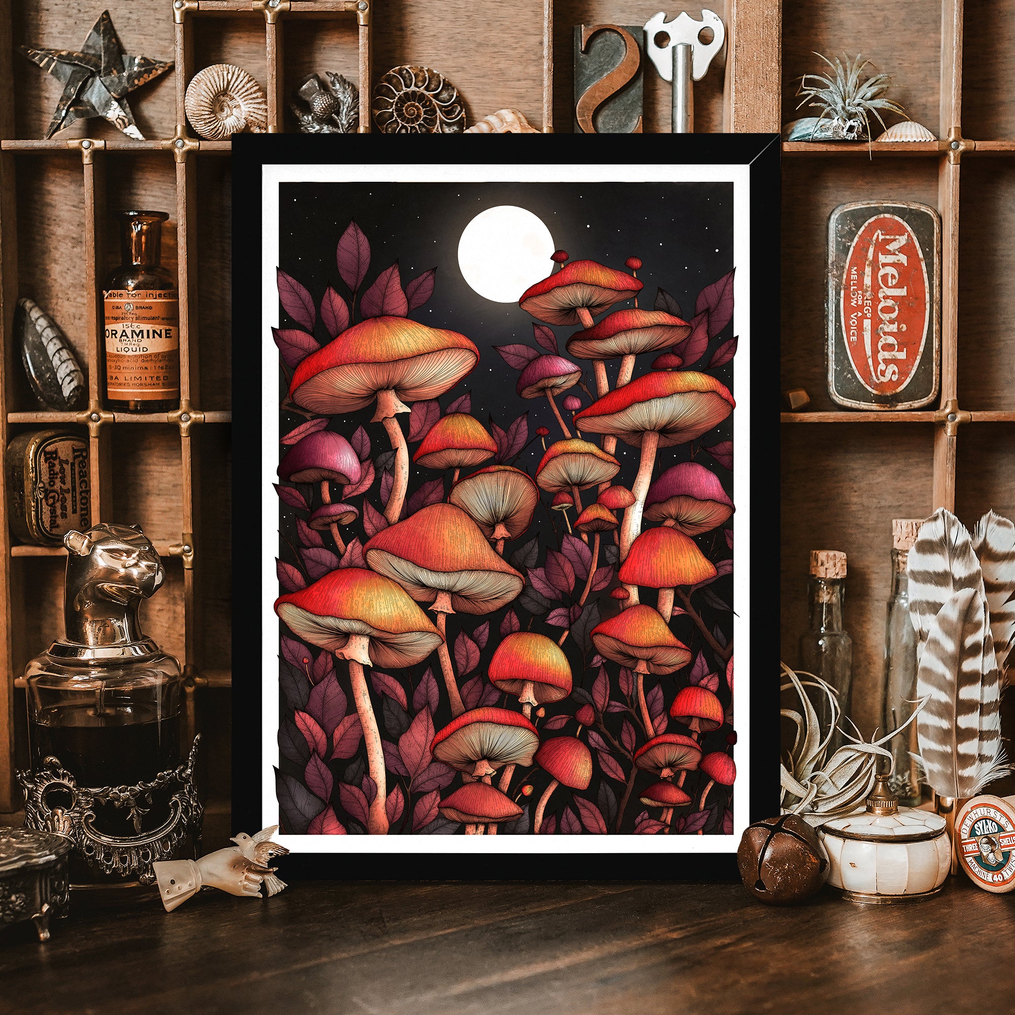 Moon Mushrooms - Framed Giclée Art Print