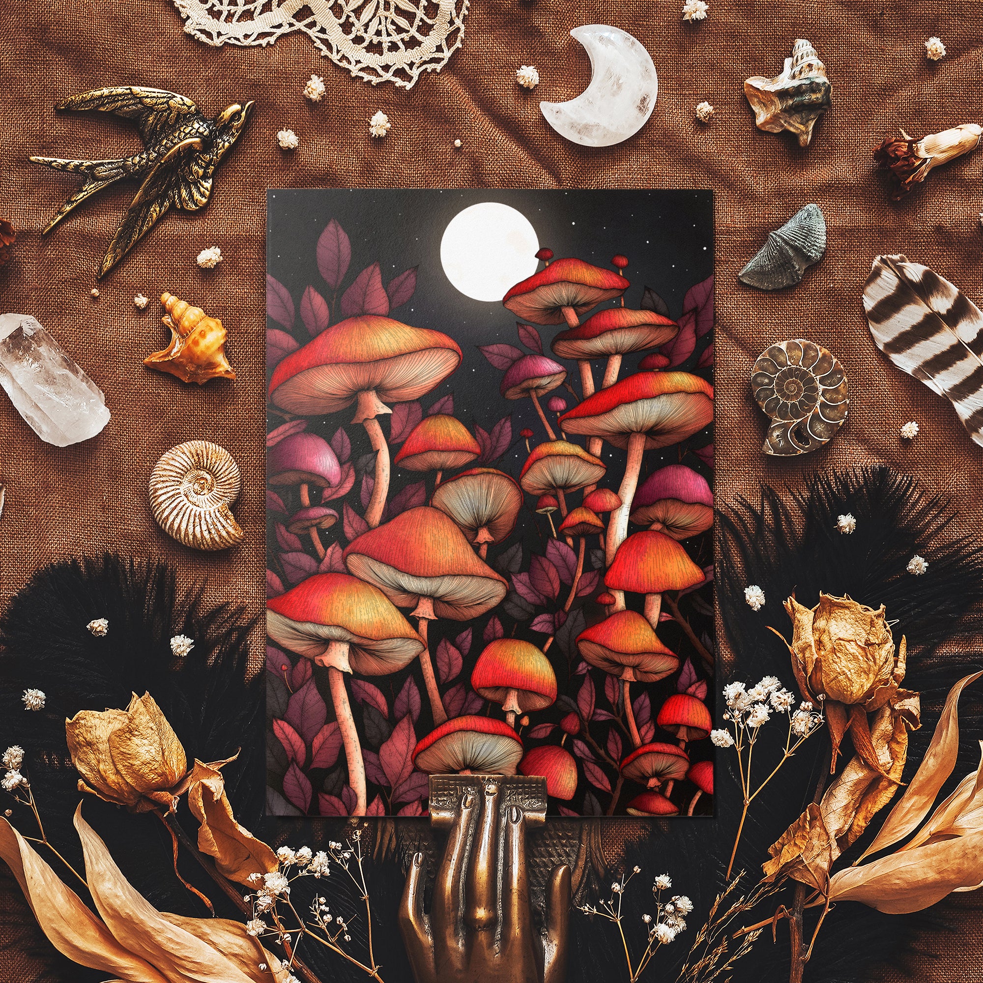 Moon Mushrooms - Glossy Fine Art Postcard