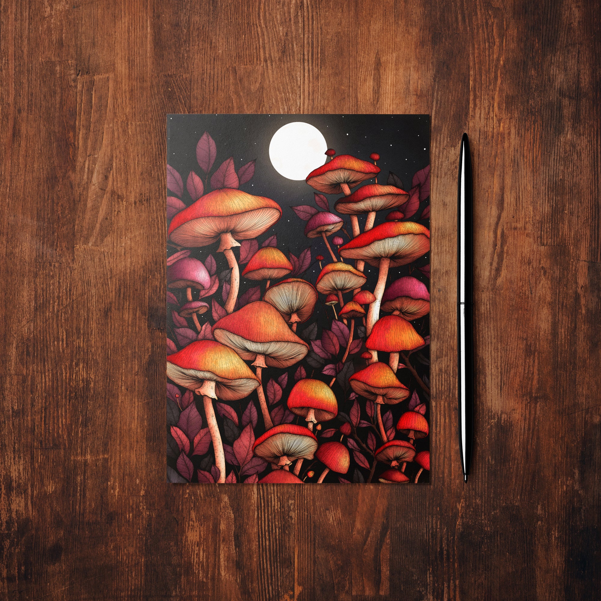 Moon Mushrooms - Glossy Fine Art Postcard