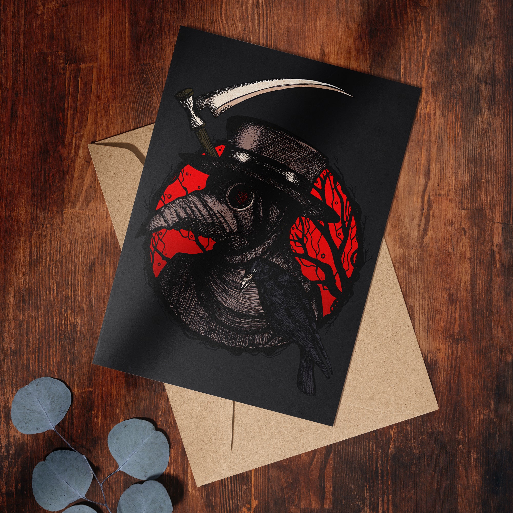 Plague Doctor and Raven - Greeting Card