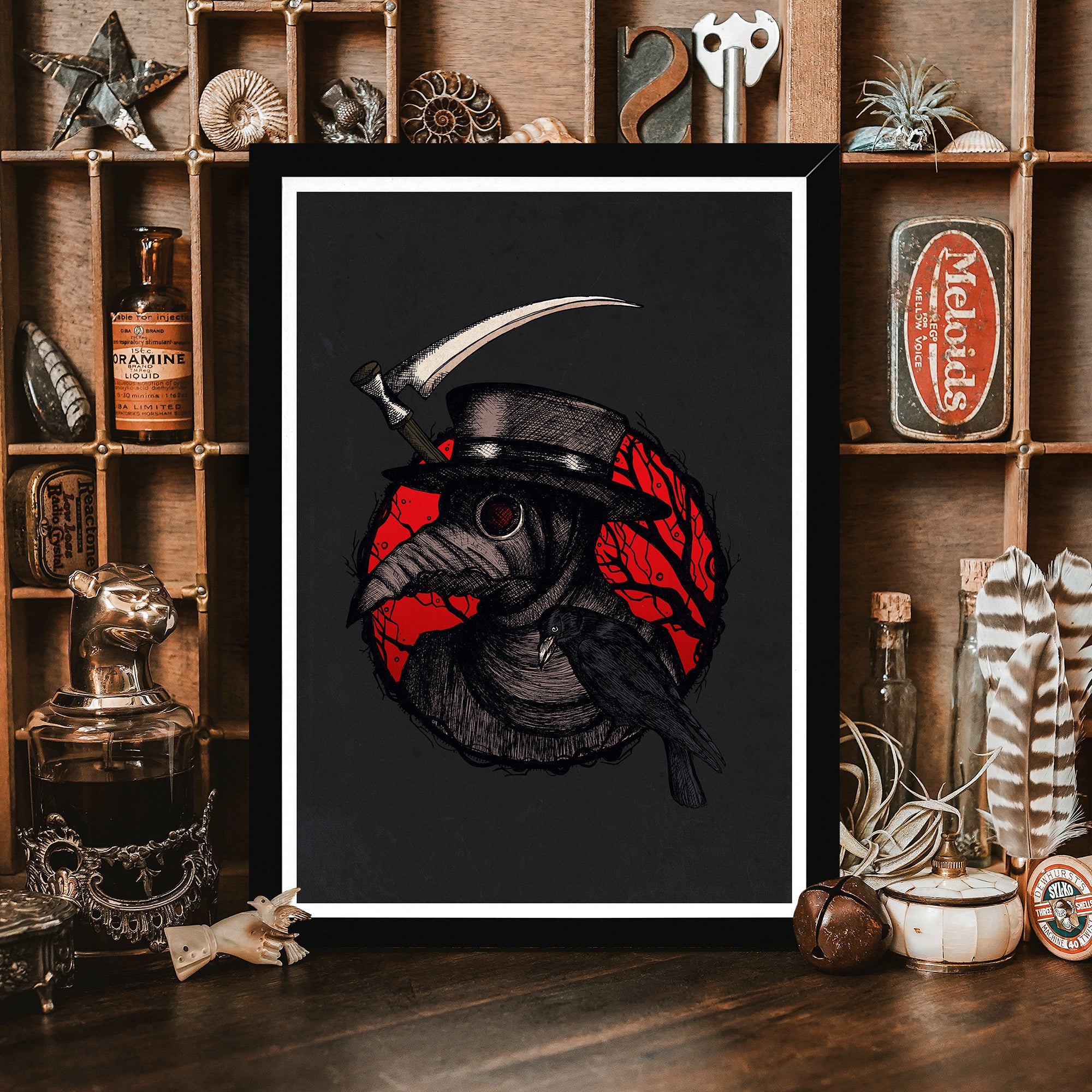 Plague Doctor Raven - Framed Giclée Art Print