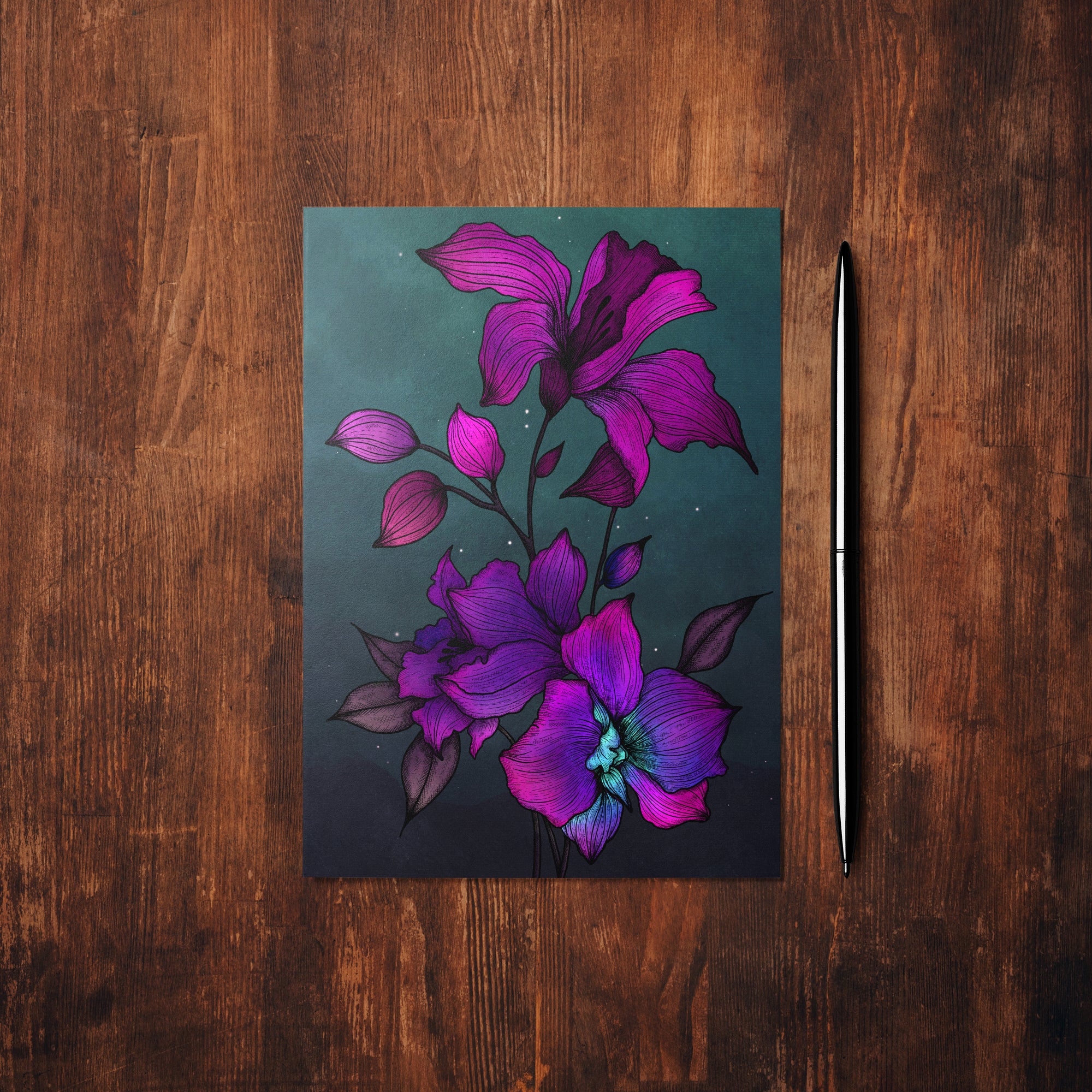 Purple Orchids - Glossy Fine Art Postcard