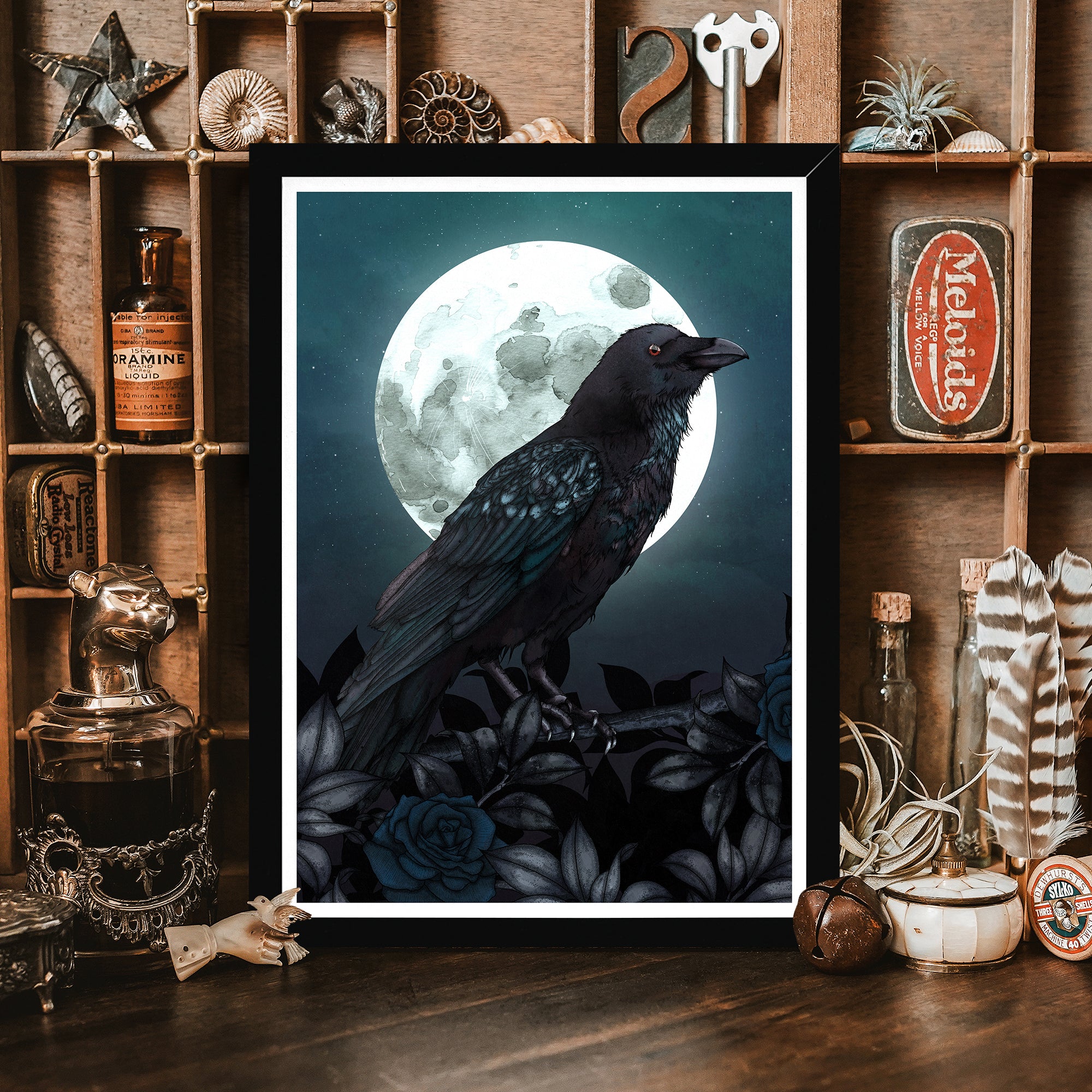 Raven and Moon - Framed Giclée Art Print