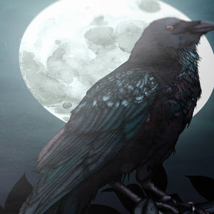 Raven and Full Moon - Giclée Art Print