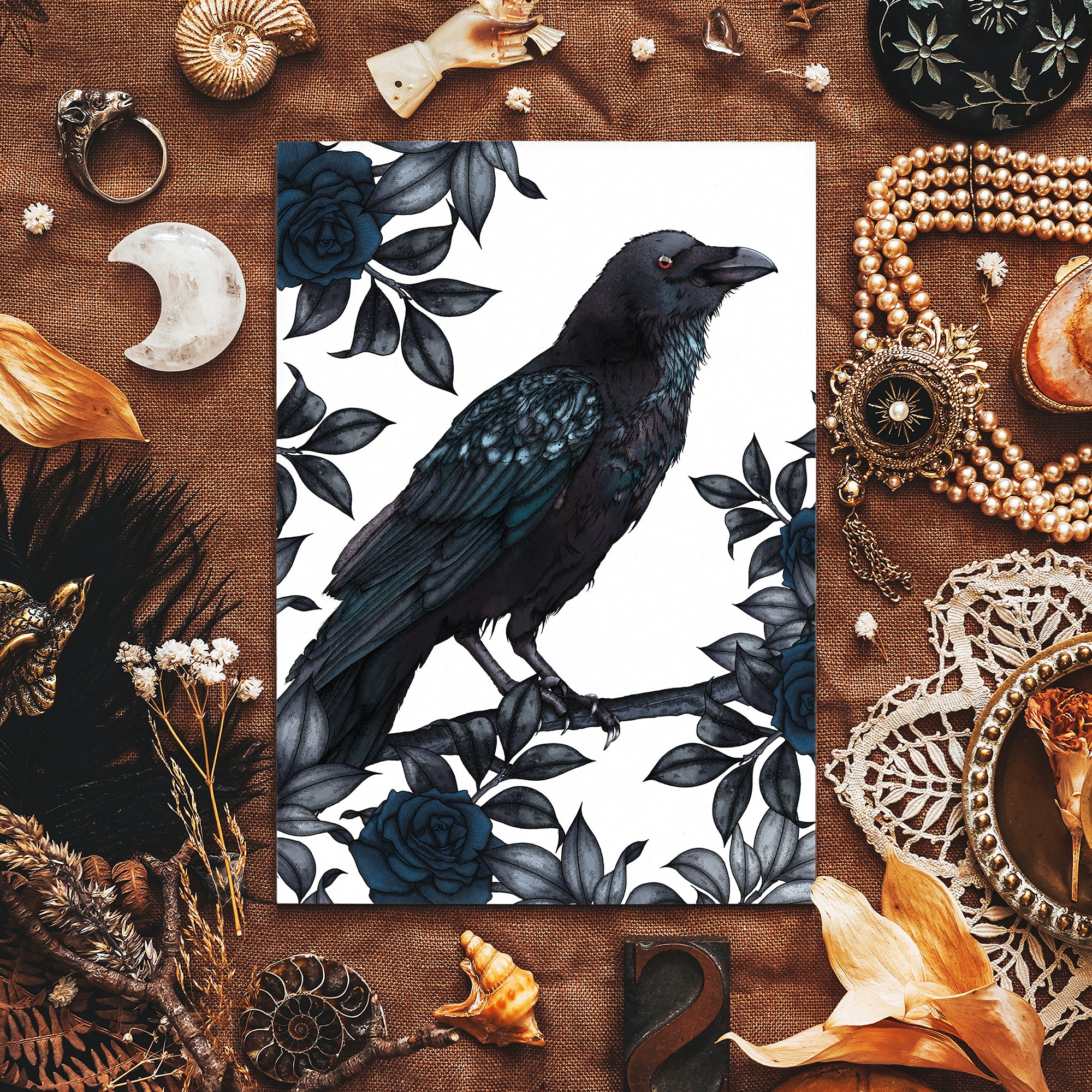 Raven and Roses - Giclée Art Print