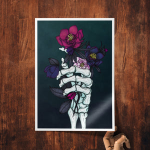 Skeleton and Hellebores - Giclée Art Print