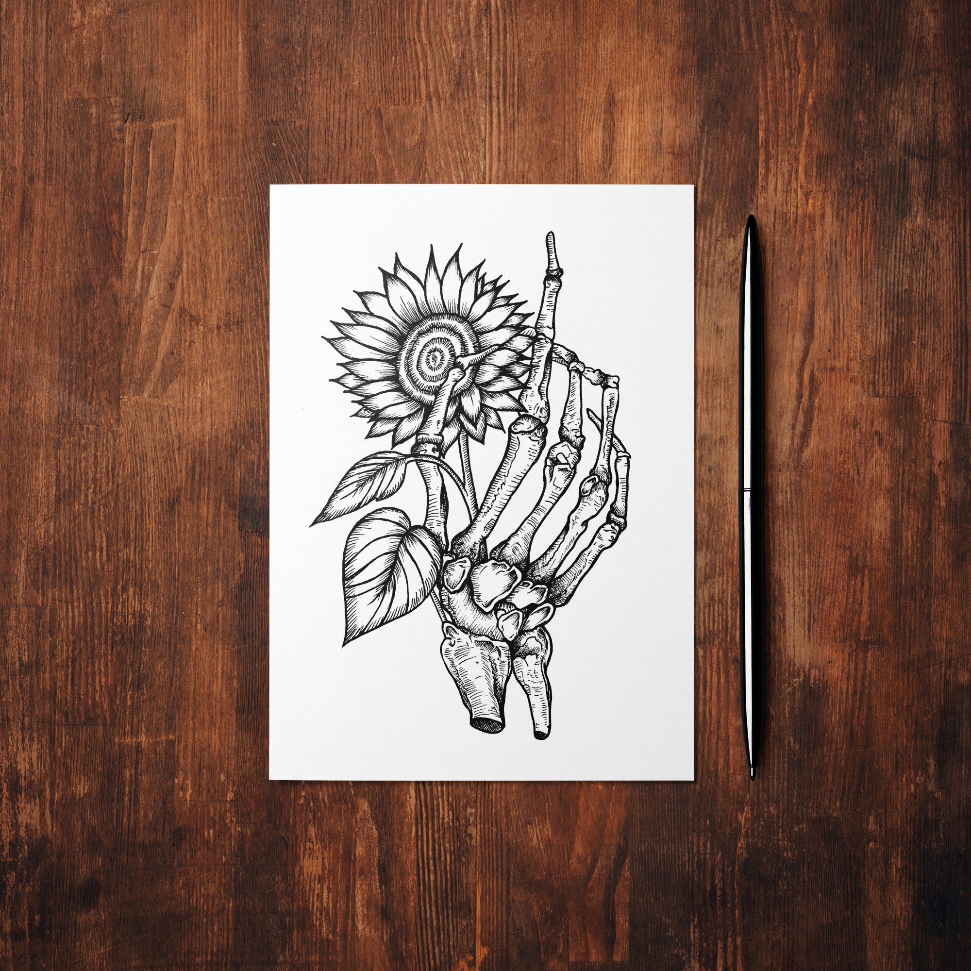 Skeleton and Sunflower - Mohawk Fine Art Postcard