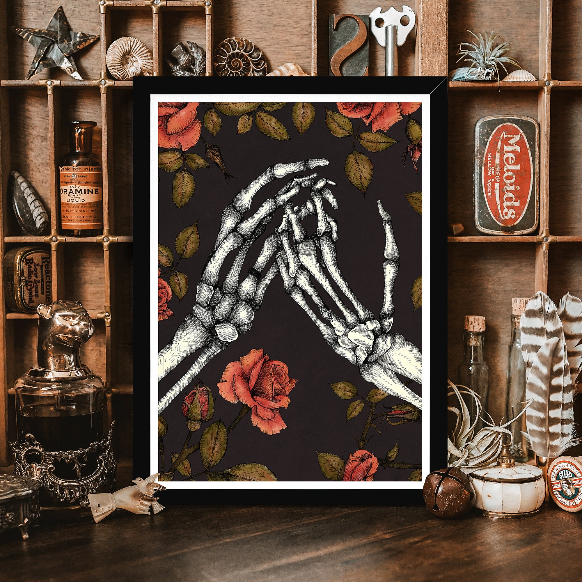 Skeleton and Roses - Framed Giclée Art Print