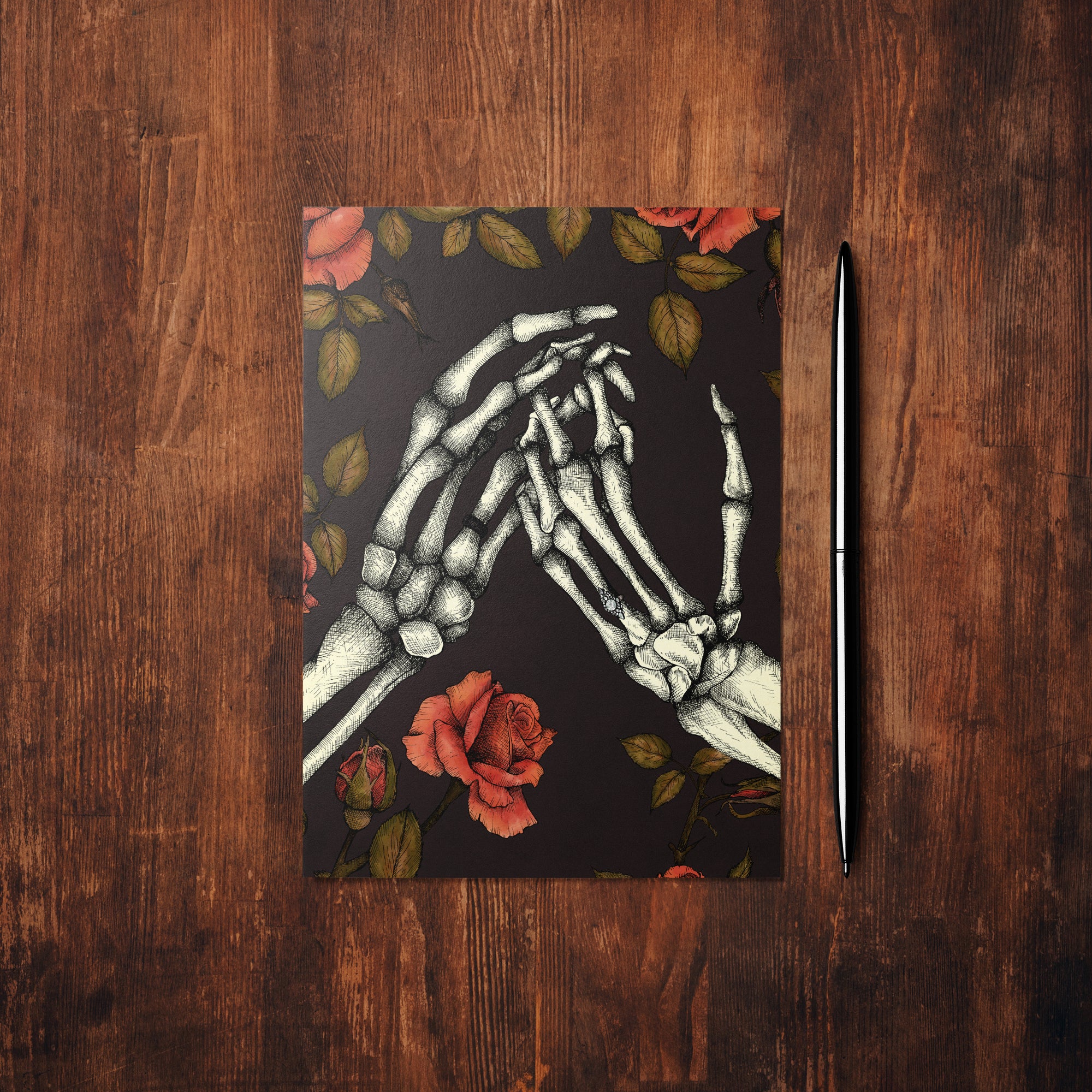 Skeleton and Roses - Glossy Fine Art Postcard