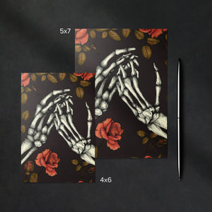 Skeleton and Roses - Glossy Fine Art Postcard