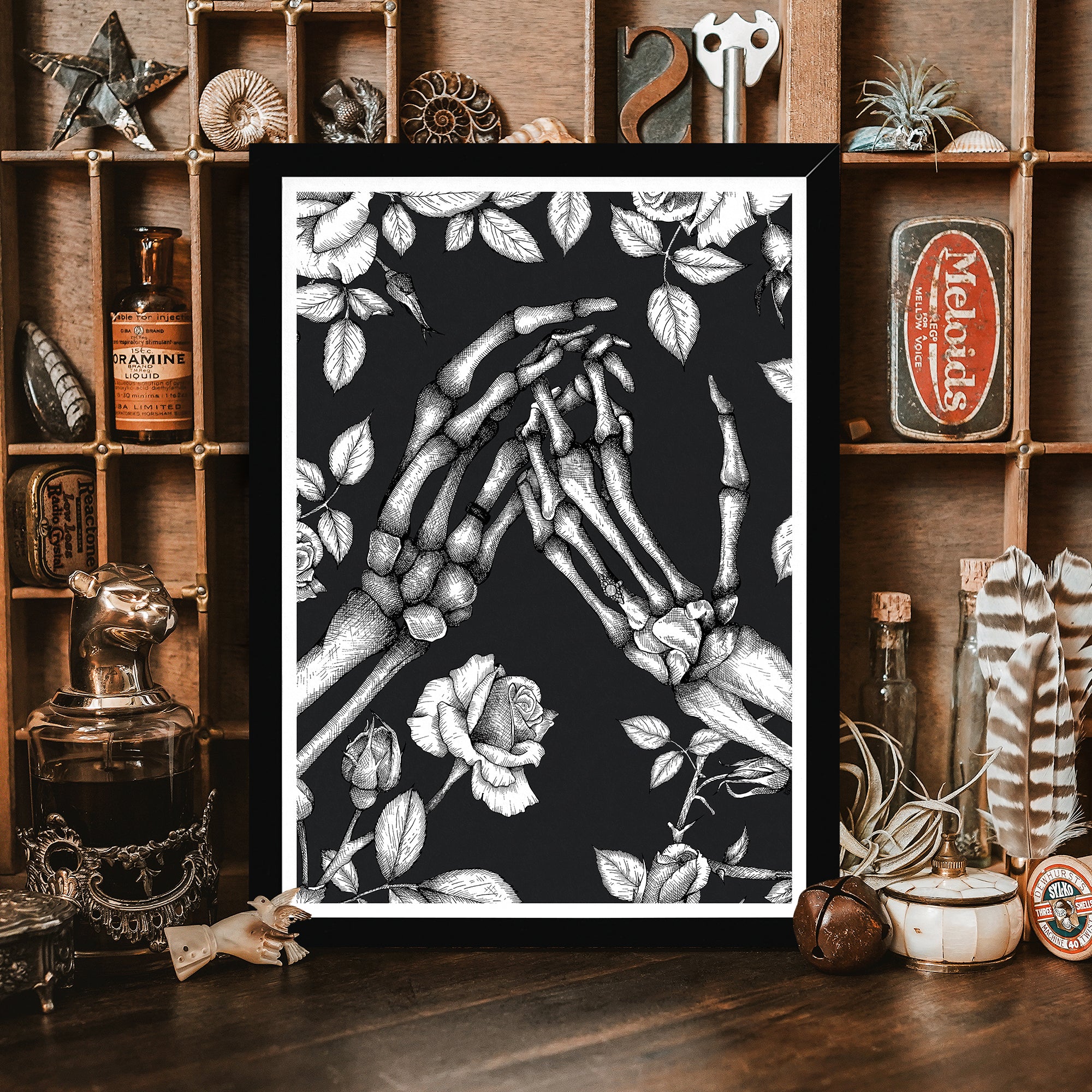 Skeleton and Roses - Framed Giclée Art Print