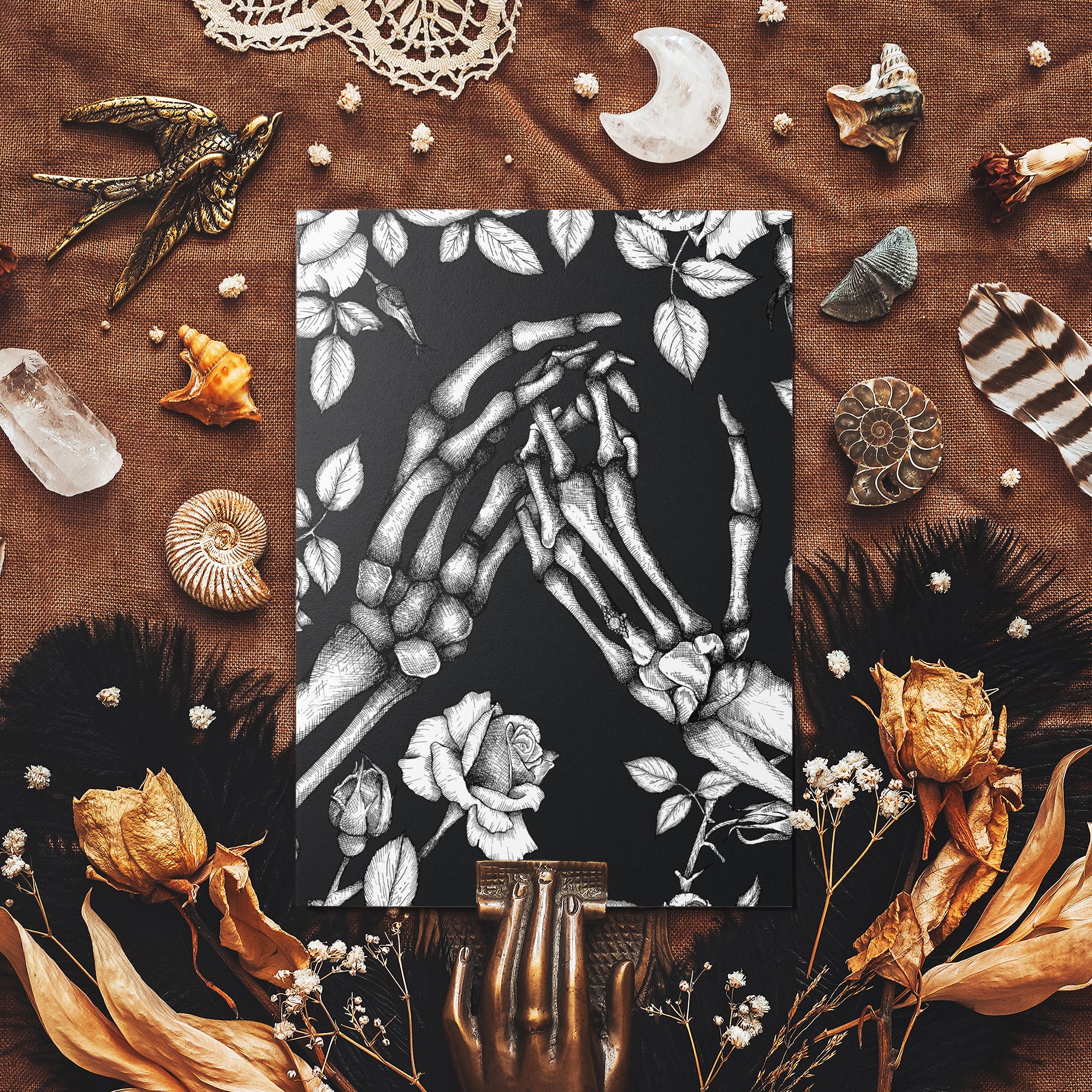 Skeleton and Roses - Glossy Fine Art Postcard