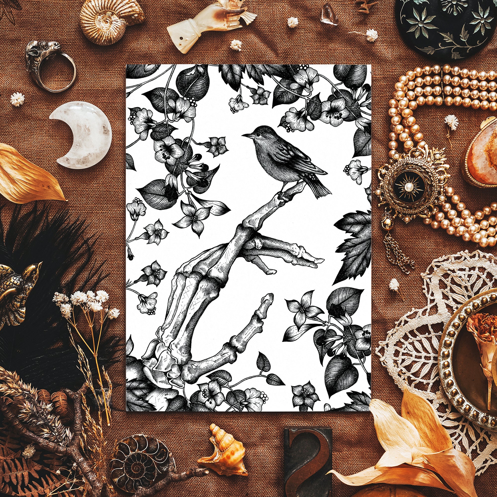 Skeleton and Sparrow - Giclée Art Print