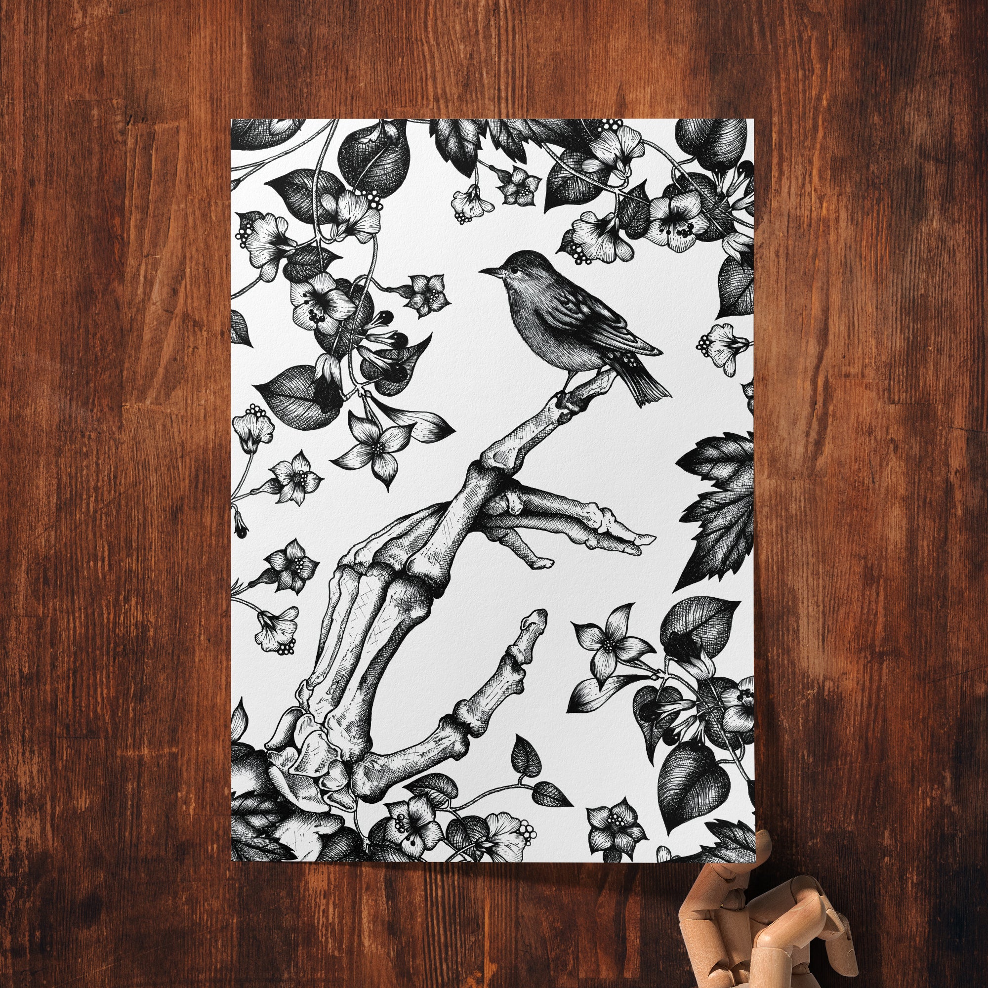 Skeleton and Sparrow - Giclée Art Print