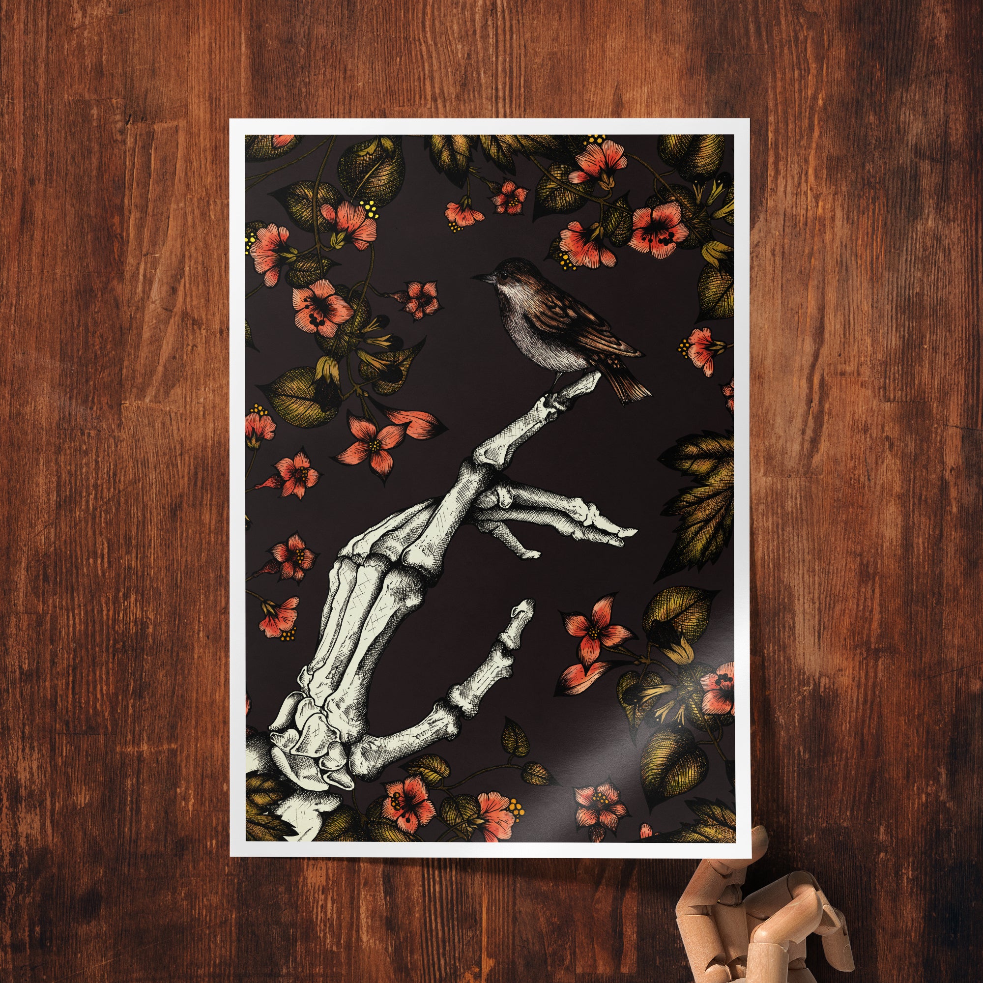 Skeleton and Sparrow - Giclée Art Print