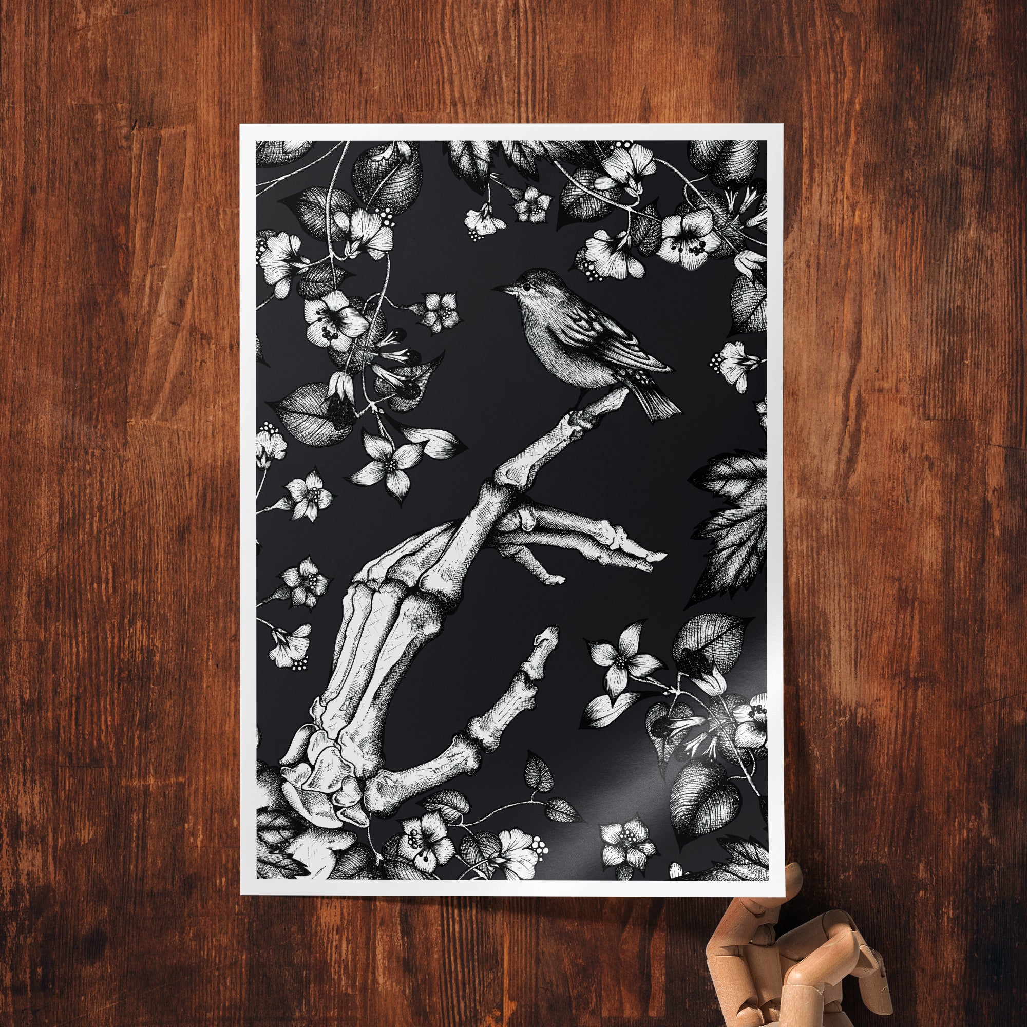 Skeleton and Sparrow - Giclée Art Print