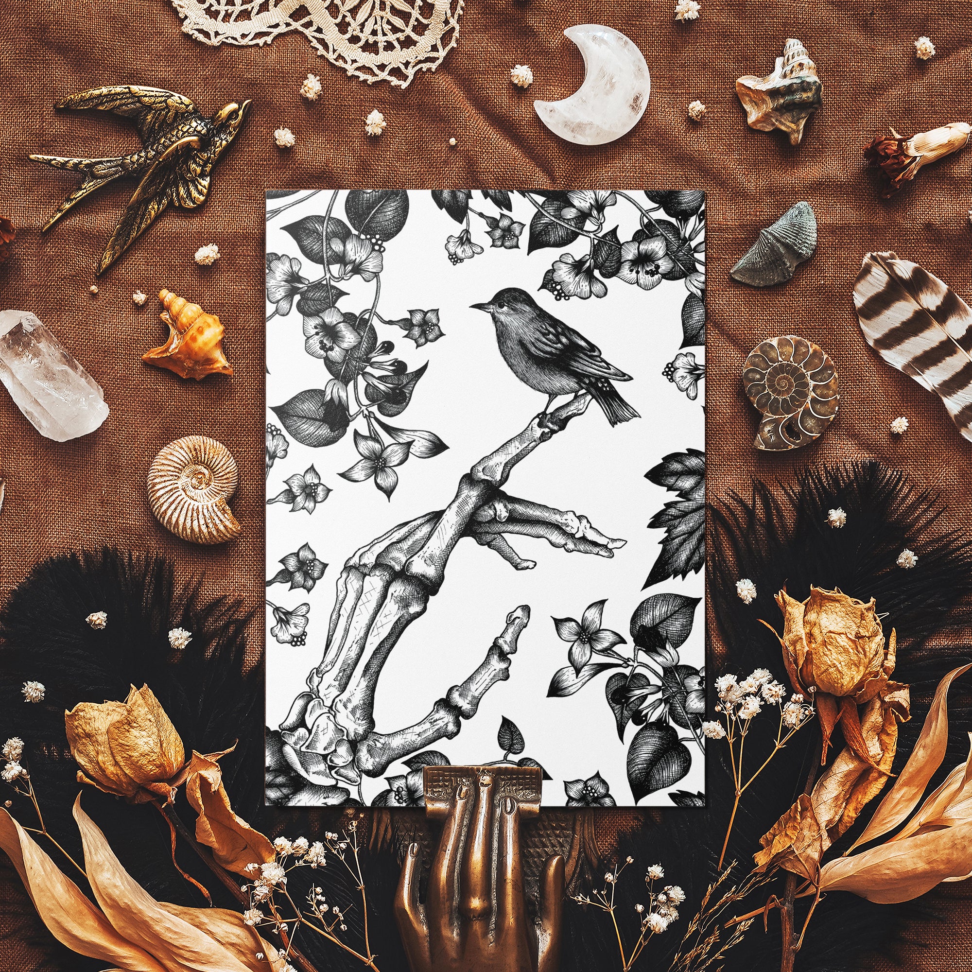 Skeleton and Sparrow - Mohawk Fine Art Postcard