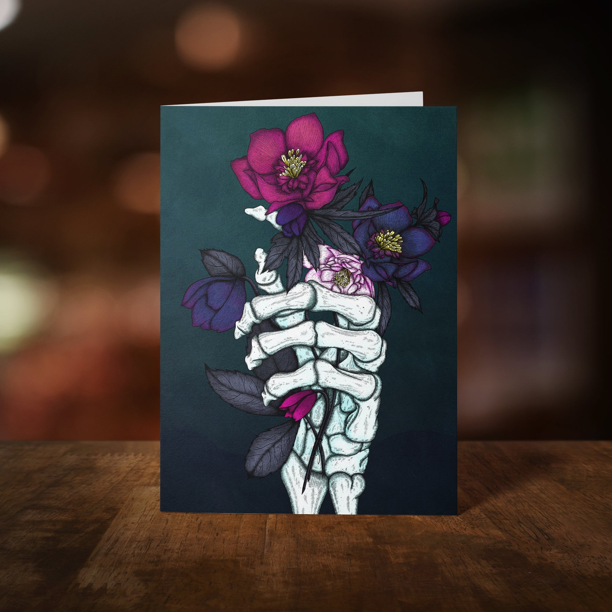 Skeleton and Hellebores - Greeting Card