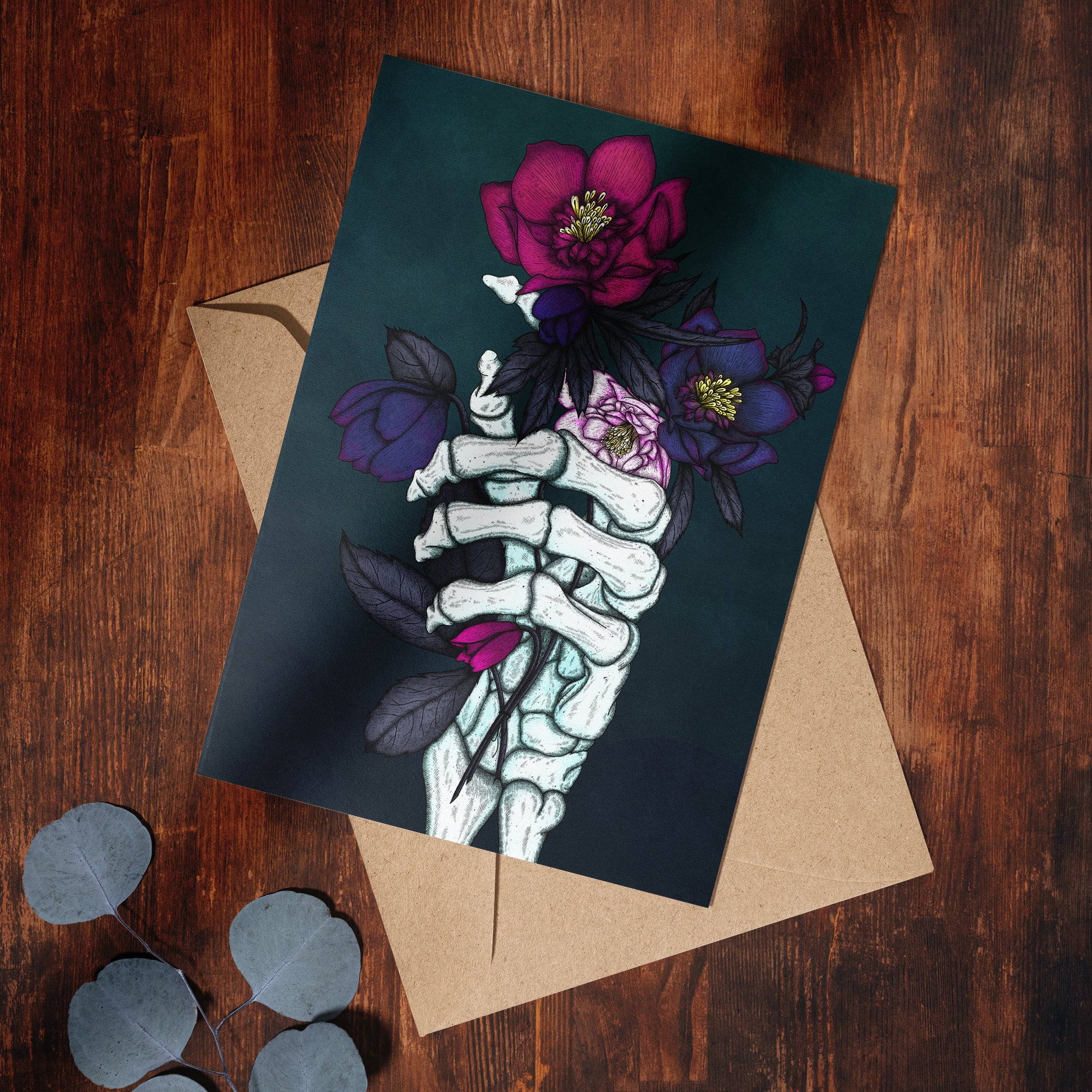 Skeleton and Hellebores - Greeting Card