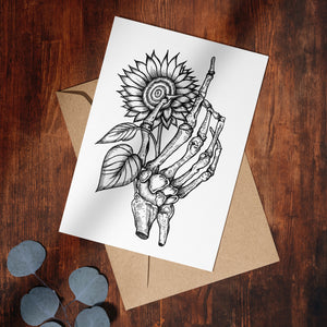 Skeleton and Sunflower - Greeting Card