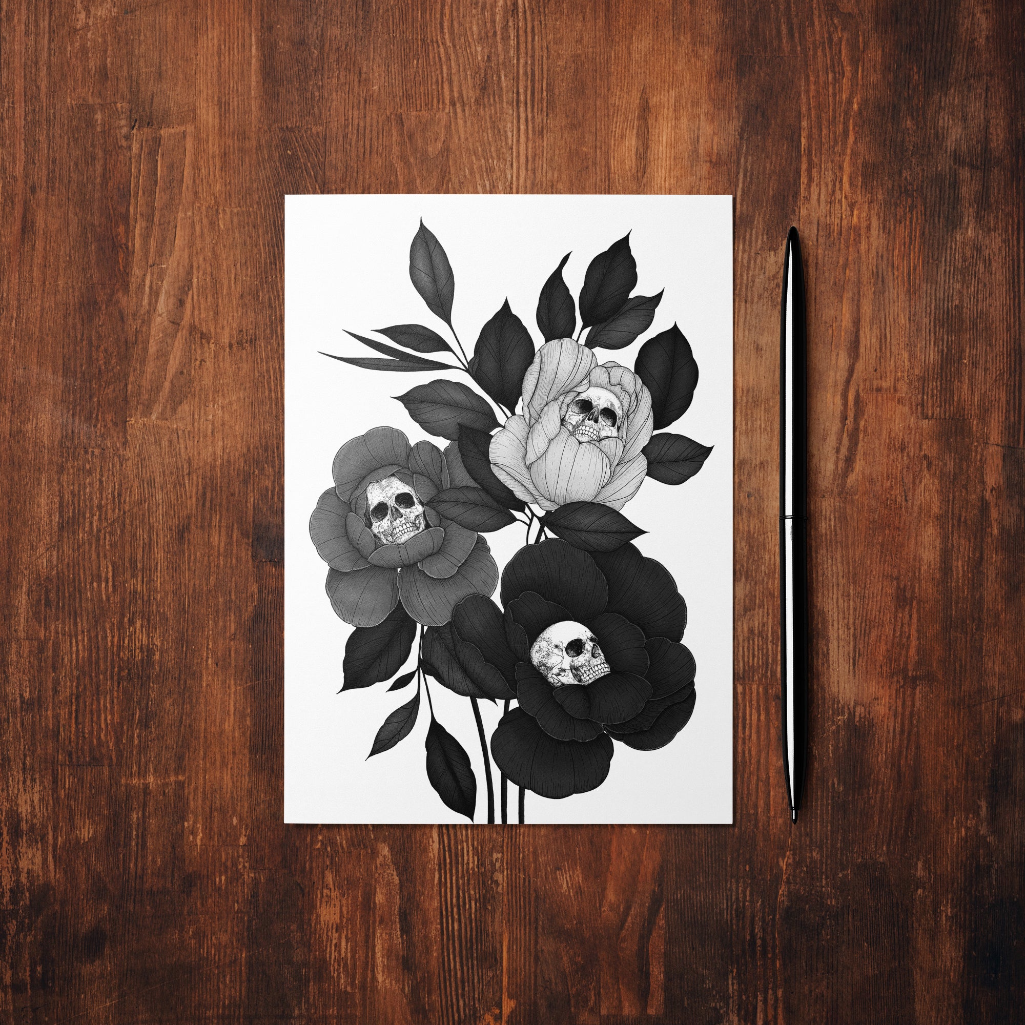 Skull Peonies - Mohawk Fine Art Postcard