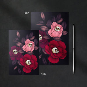 Skull Peonies - Glossy Fine Art Postcard