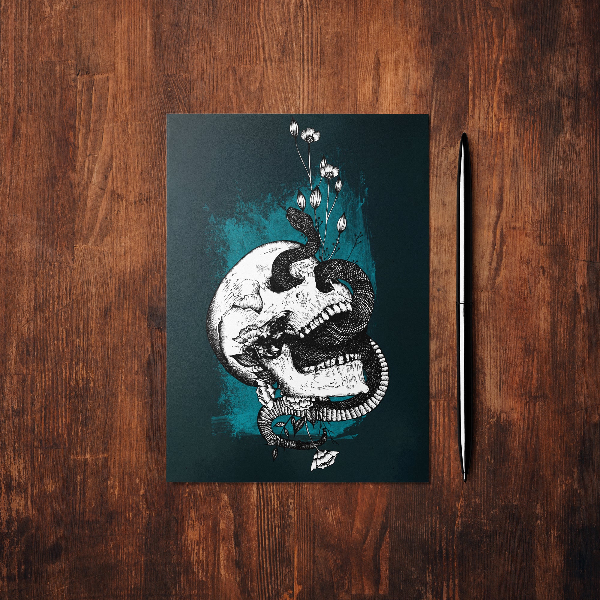 Snake and Skull - Glossy Fine Art Postcard