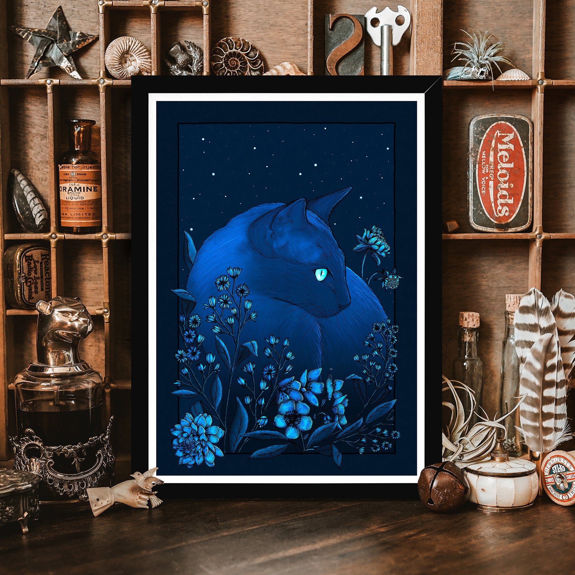 Starlight Cat - Framed Giclée Art Print