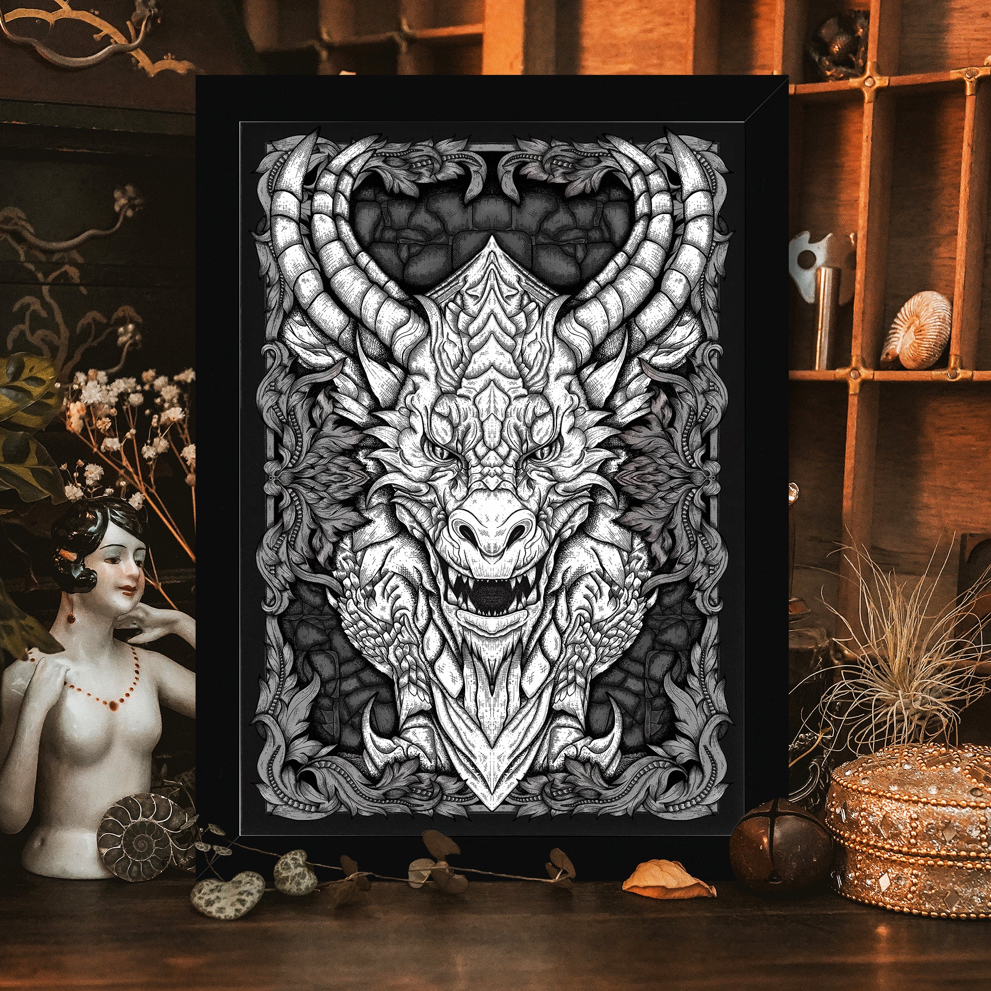 Stone Dragon - Framed Giclée Art Print