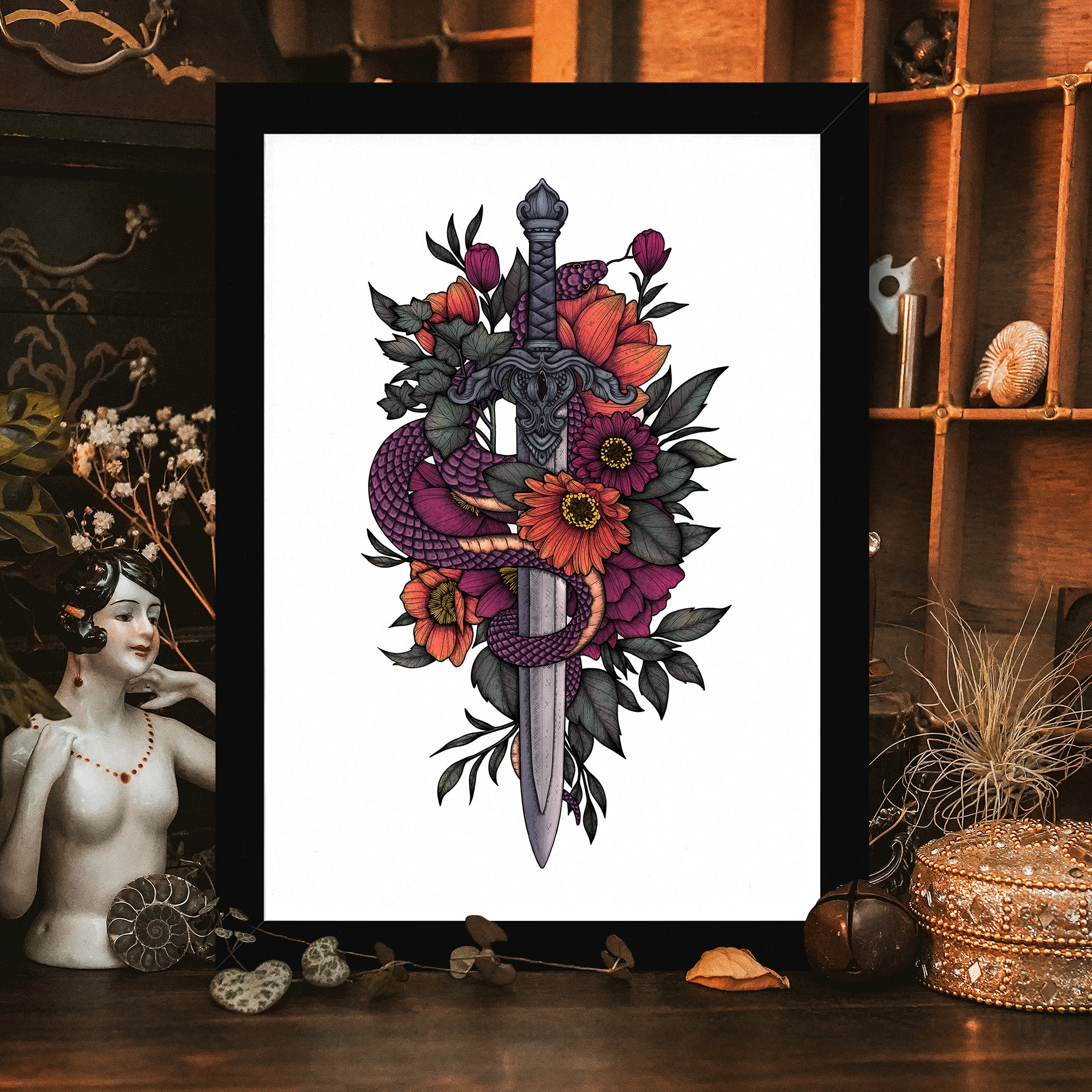 Sword & Serpent - Framed Giclée Art Print