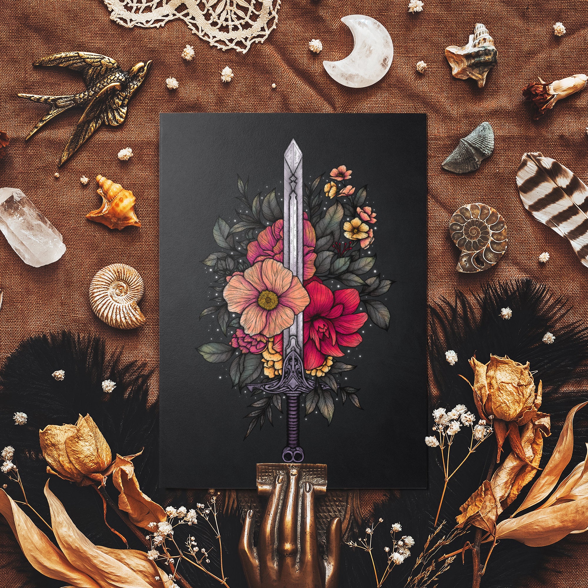 Sword and Blooms - Glossy Fine Art Postcard