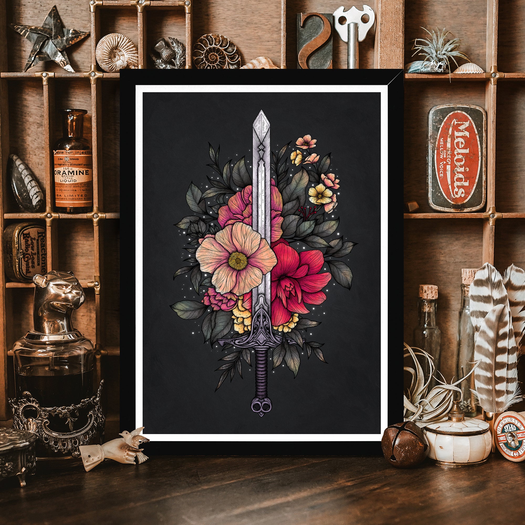 Sword & Blooms - Framed Giclée Art Print