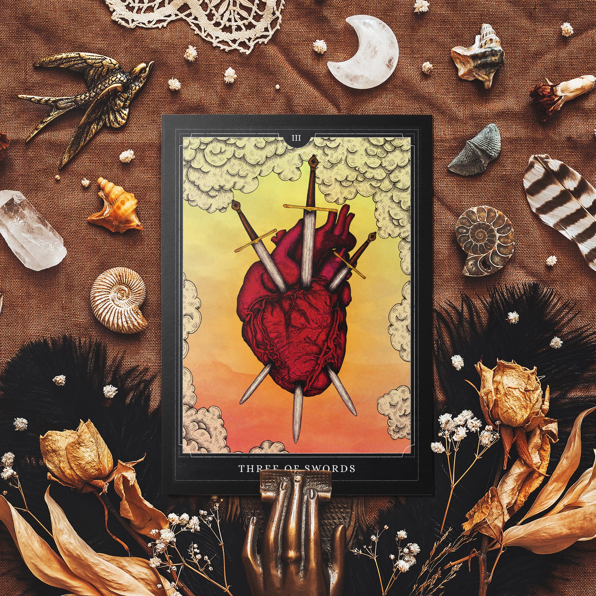 Three of Swords Tarot - Glossy Fine Art Postcard