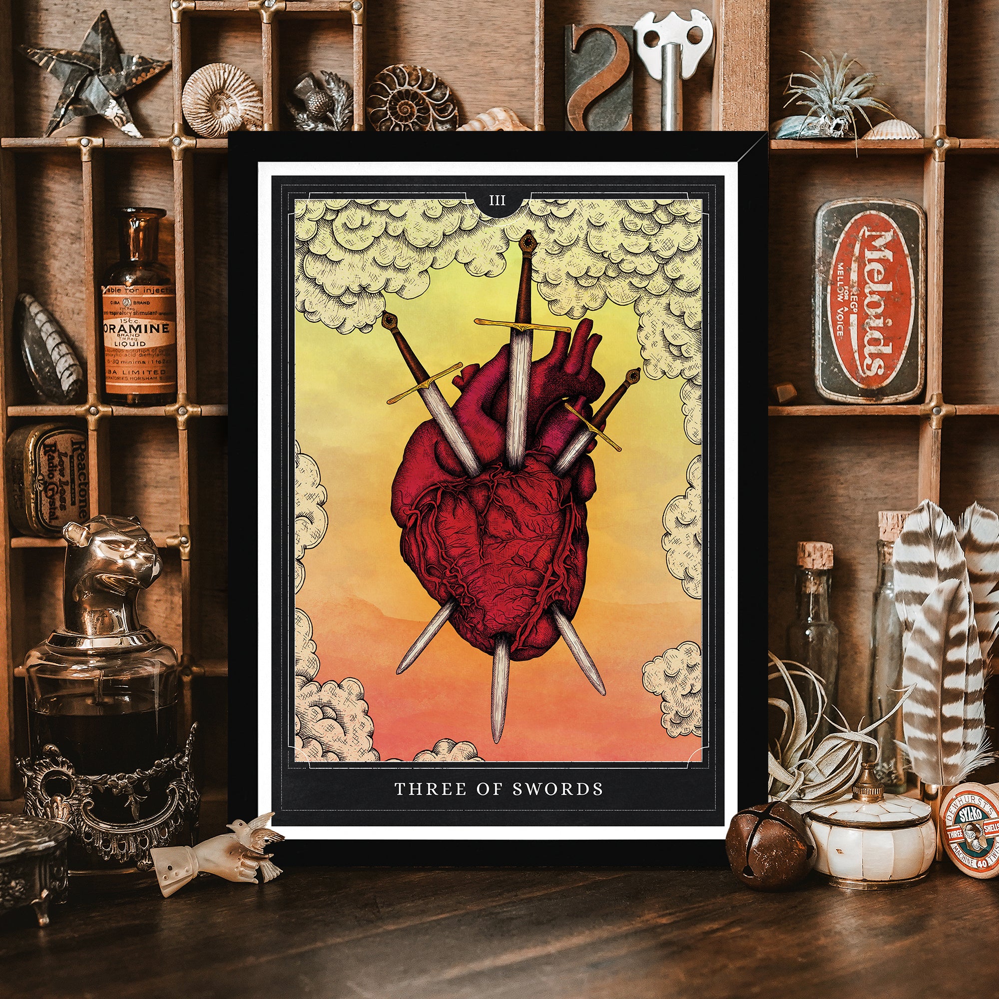 Three of Swords Tarot - Framed Giclée Art Print